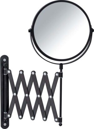 Černé nástěnné kosmetické zrcadlo s teleskopickým držákem Wenko Exclusive. Cvičení