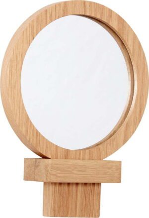 Nástěnné kosmetické zrcadlo s dřevěným rámem ø 14 cm – Hübsch. Cvičení